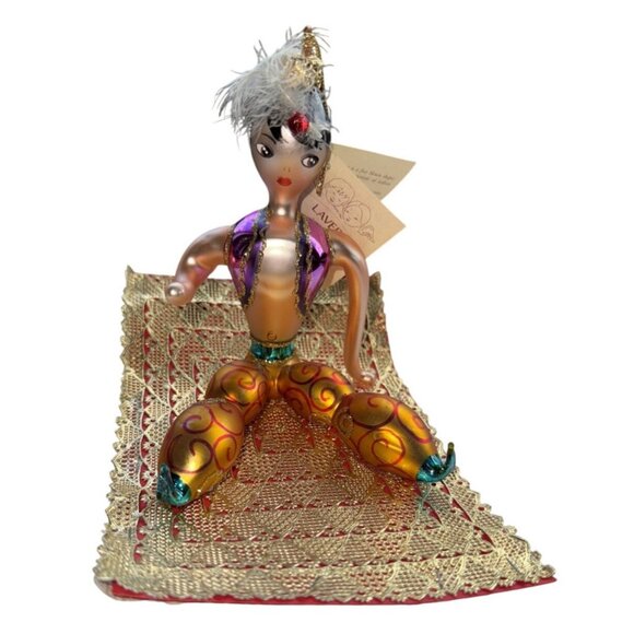 Laved Aladin On Magic Carpet Christmas Ornament Italian Blown Glass 1990s - Picture 9 of 9